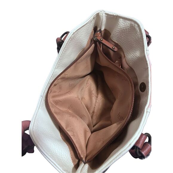 B.O.C. Multi Color White Pink & Brown Shoulder Bag Handbag with Bag Charm - Picture 6 of 16